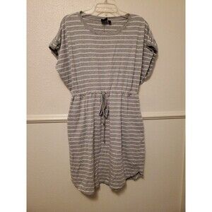 Rafaella Women's Gray White Striped T-shirt Dress Drawstring Waist Sz XL Summer